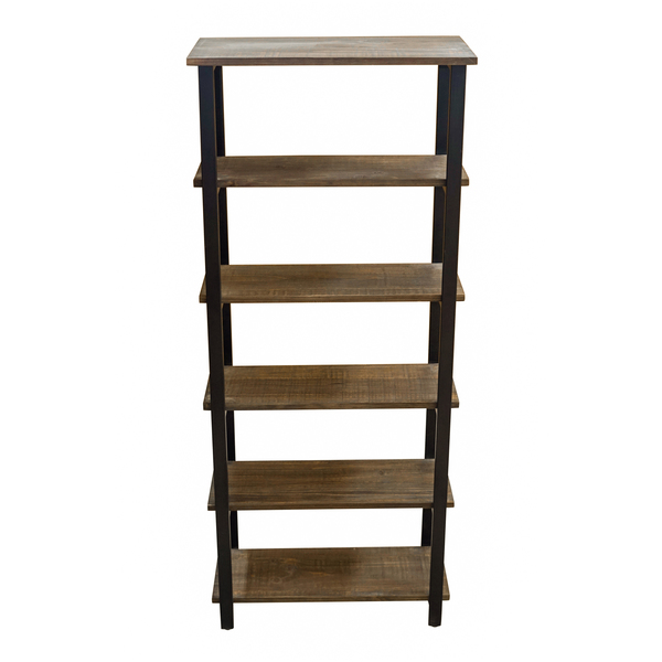 Alaterre Furniture Pomona 70"H 5-Shelf Metal and Solid Wood Bookcase AMBA0820